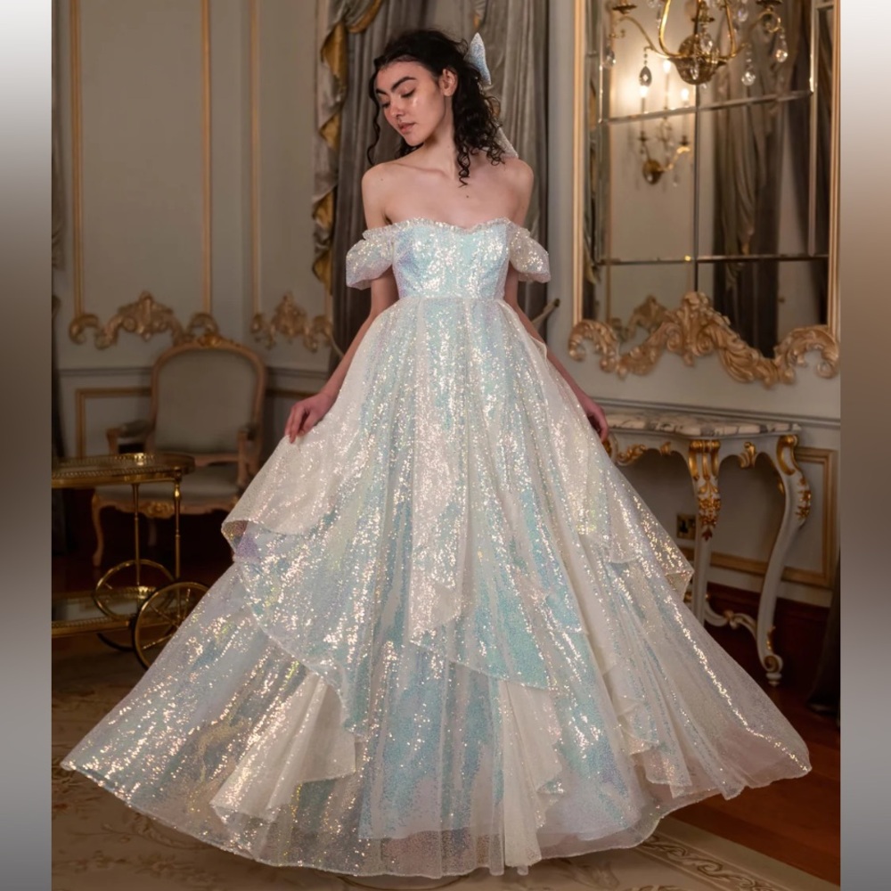 Lady of Lorien Rossetti Puff Sleeve Sequin Bridal Gown